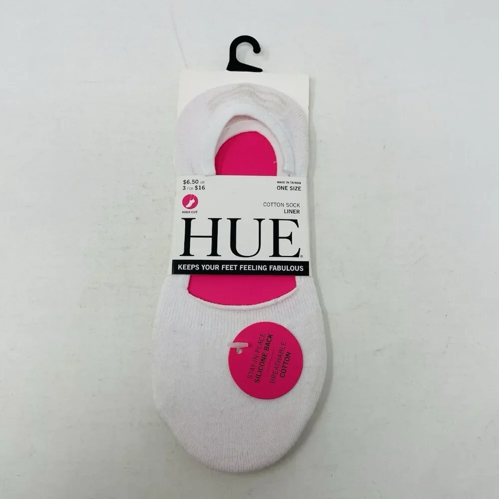 Hue Womens One‎ Size Fits Most High Cut Cotton Resort Liner Socks in White 1077